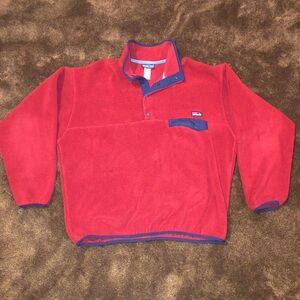 Patagonia Red Fleece Zip-Up Pullover with Navy Trim